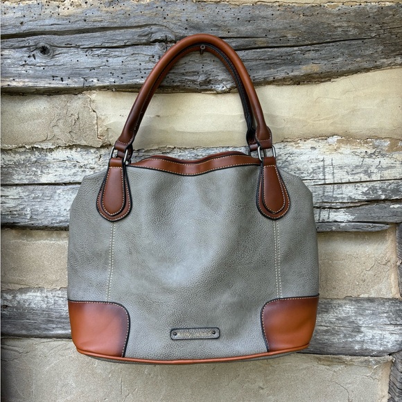 Kathy Ireland Handbags - Kathy Ireland Elegant Gray and Brown Large Women's Handbag/Tote/Shoulder Bag